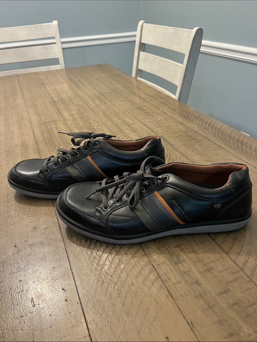 Skechers Black Lace-Up Sneakers with Orange Stripe